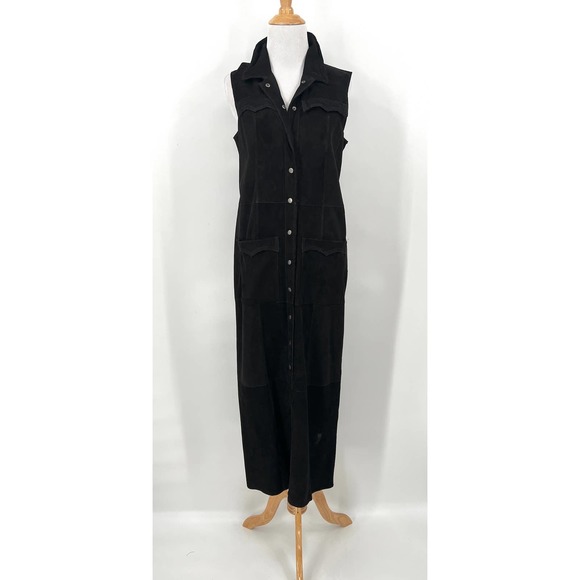 JAKETT NEW YORK Harper Dress Womens Small Black Washed Suede Sleeveless Duster - Picture 1 of 16